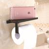Tuqiu Black Toilet Paper Holder Wall Mounted Bathroom Tissue Paper Holder Aluminum Paper Roll Holder With Phone Storage Shelf