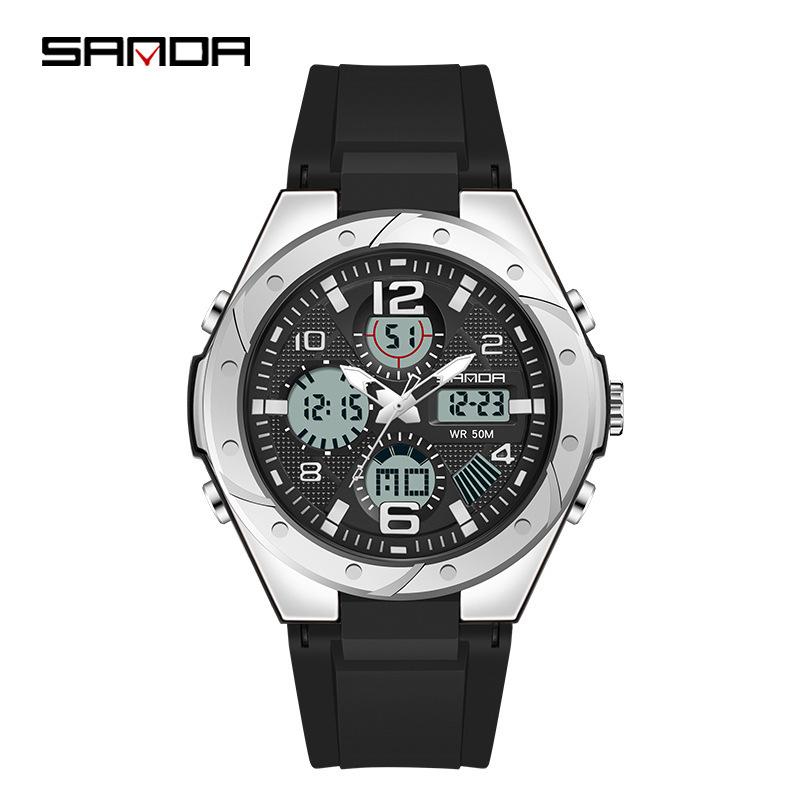 Sanda Watch New Lighting Male School Fashion Trend Digital Electronic Watch Multifunctional Waterproof And Shockproof Men'S Watch