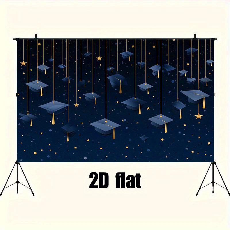 1pc Graduation Background Cloth - Elegant Navy Blue and Gold Degree Cap Decoration No Power Required