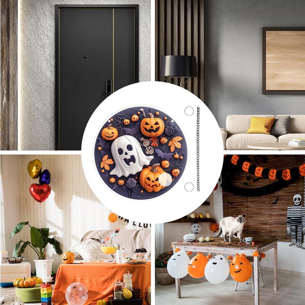 Halloween Door Sign Acrylic 2D Flat Round Sign Decor Halloween Front Door Hanging Wooden Sign Party Supplies for Bedroom Porch