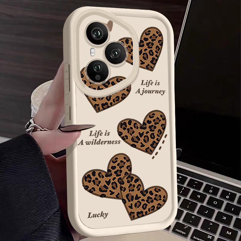 Soft TPU Phone Case For Honor 400 Pro 200 Pro X8c X9c Smart X6a X6b X6c Magic7 Lite Brown Leopard Print Heart Printed Back Cover