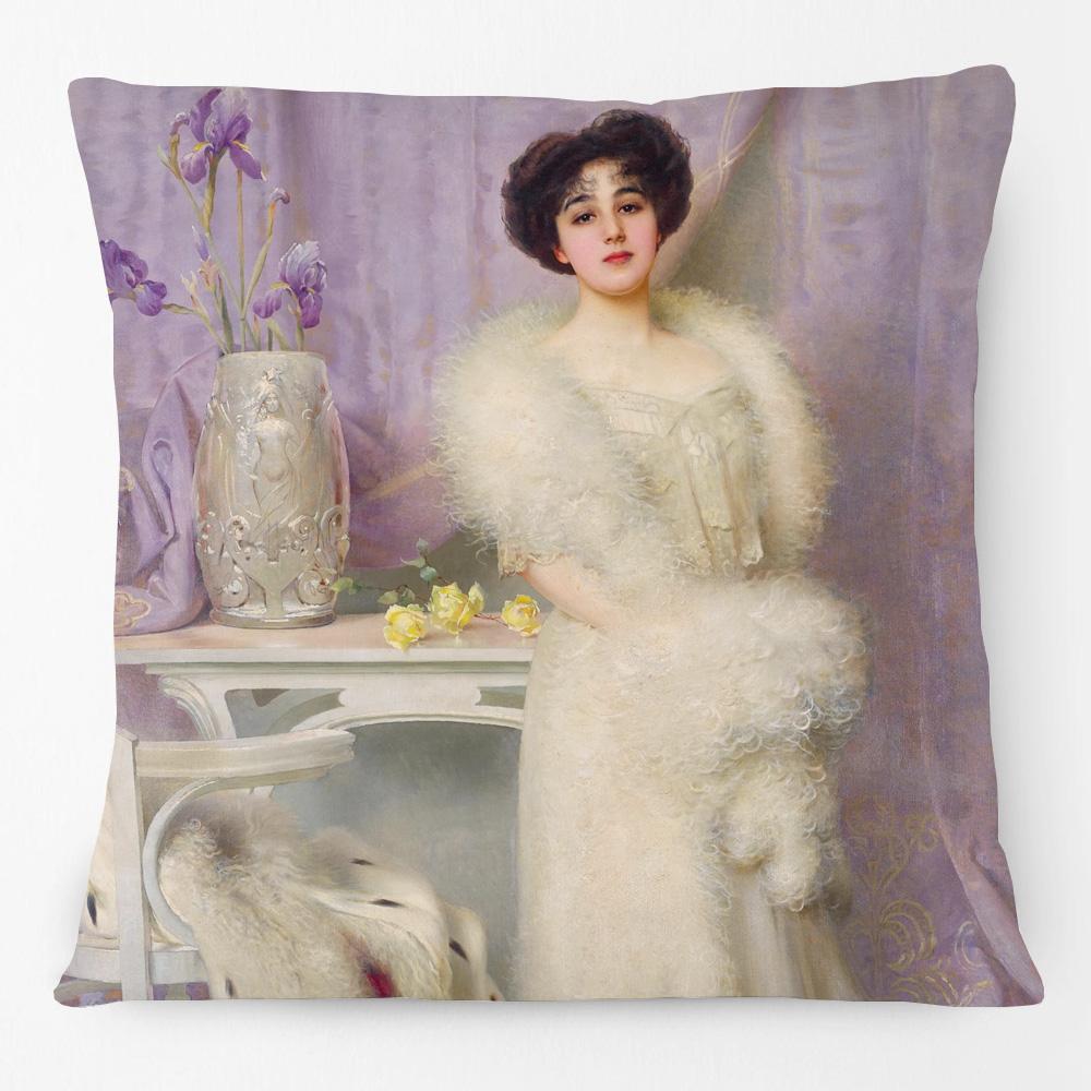 Vintage European Portraits Paintings Art Cushion Cover Beautiful Girl Woman Lady Pillow Case