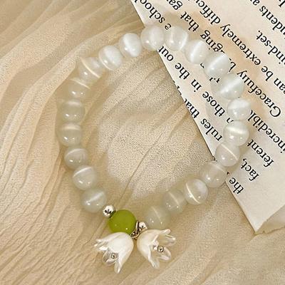 Vintage Lily of The Valley Flower Beaded Bracelet Female Gentle Ins Sweet Opal Bracelet Party Jewelry Gift Accessories