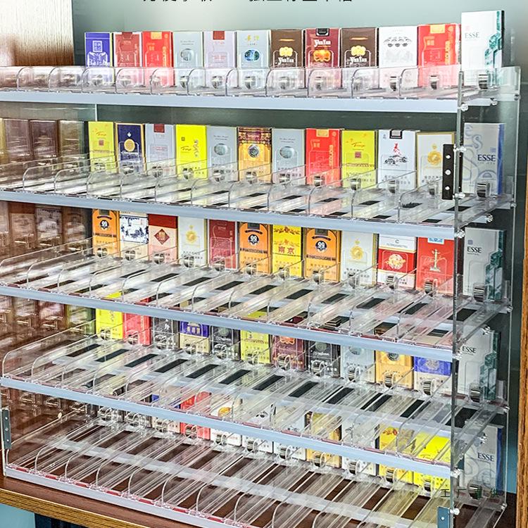 Wall-Mounted Acrylic Cigarette Display with Automatic Pusher