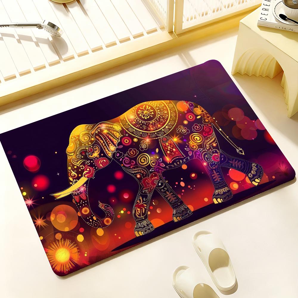 Elephant Mandala Art Floor Mat Cozy Flannel Soft Thick Non Slip Mat For Living Room Bedroom Kitchen Decor Rugs