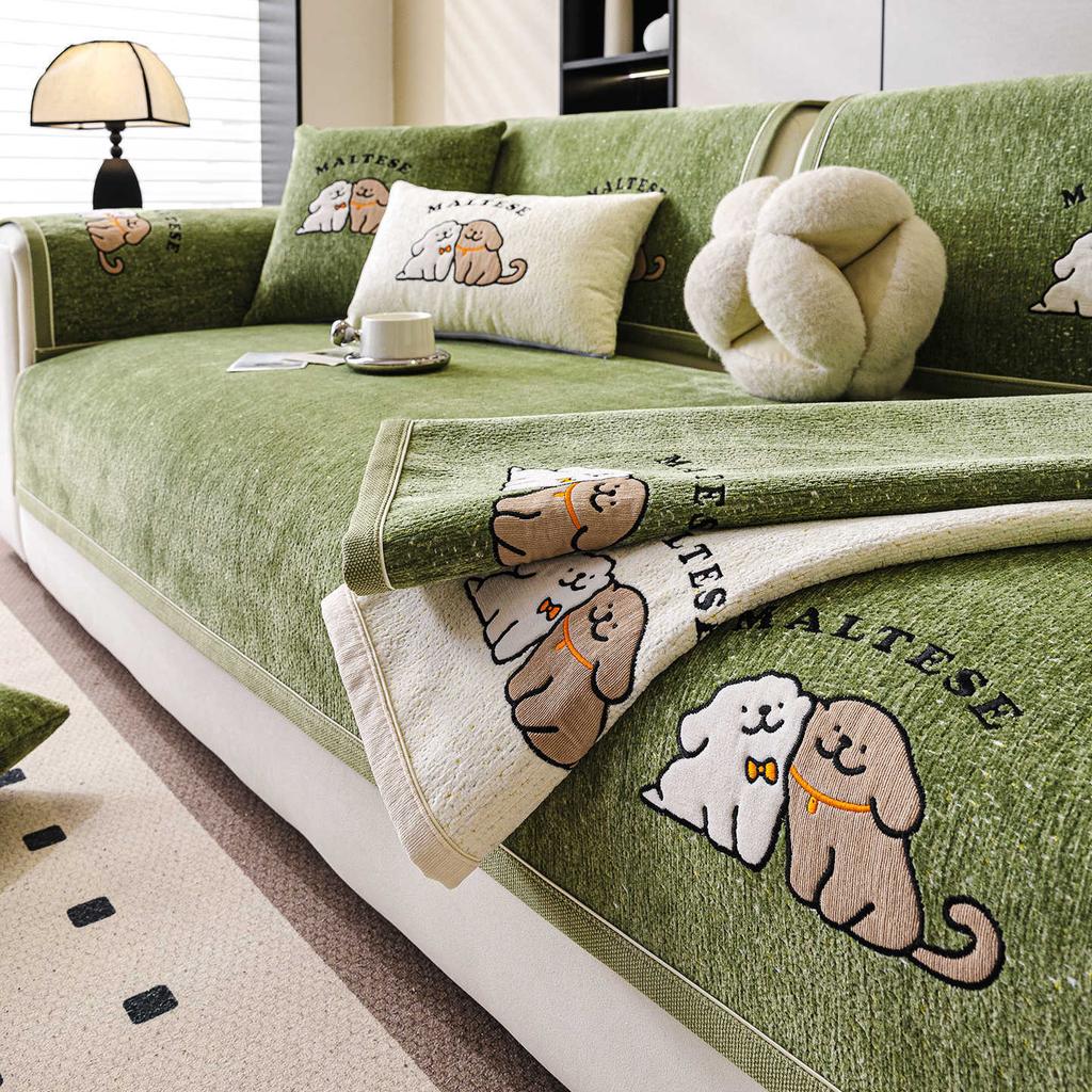 Colorful Cartoon Embroidered Sofa Cushion with Anti-skid High-end Feel Sofa Cover Cloth Towel All Season Universal Seat Cushion