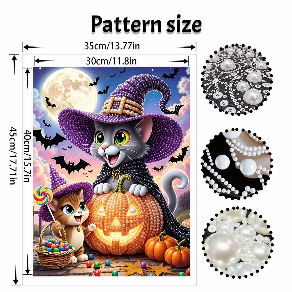 Halloween Pearl Painting Art Full Pearl Handmade Diy Home Decorations Cat Pumpkin Moon Bats