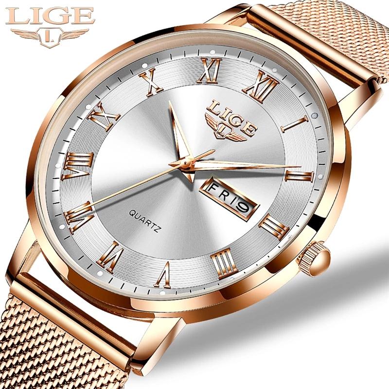 LIGE Luxus Damen Armbanduhr Damen Wasserdicht Roségold Stahlarmband Damen Armbanduhr Top Marke Armband Uhren Relogio Feminino