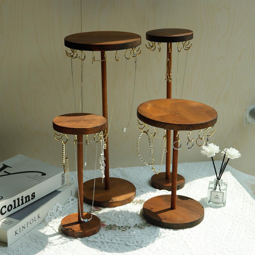 Walnut Color Wood Jewelry Organizer Display Holder Necklace Earrings Bracelets Display Stand Desktop Jewelry Storage Rack