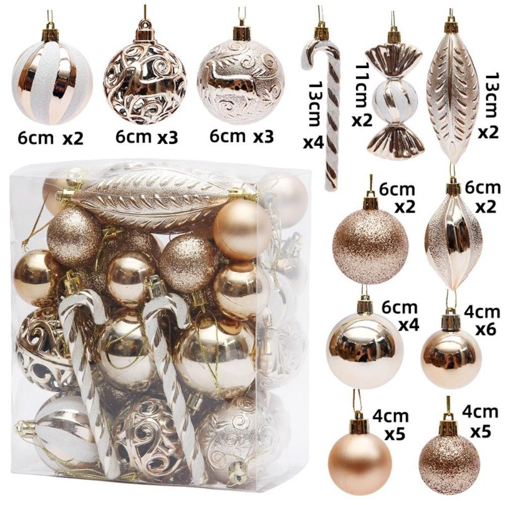 40PCS Electroplated Painted Christmas Tree Balls Ornaments Candy Cane Design Colored Christmas Tree Party Decoration
