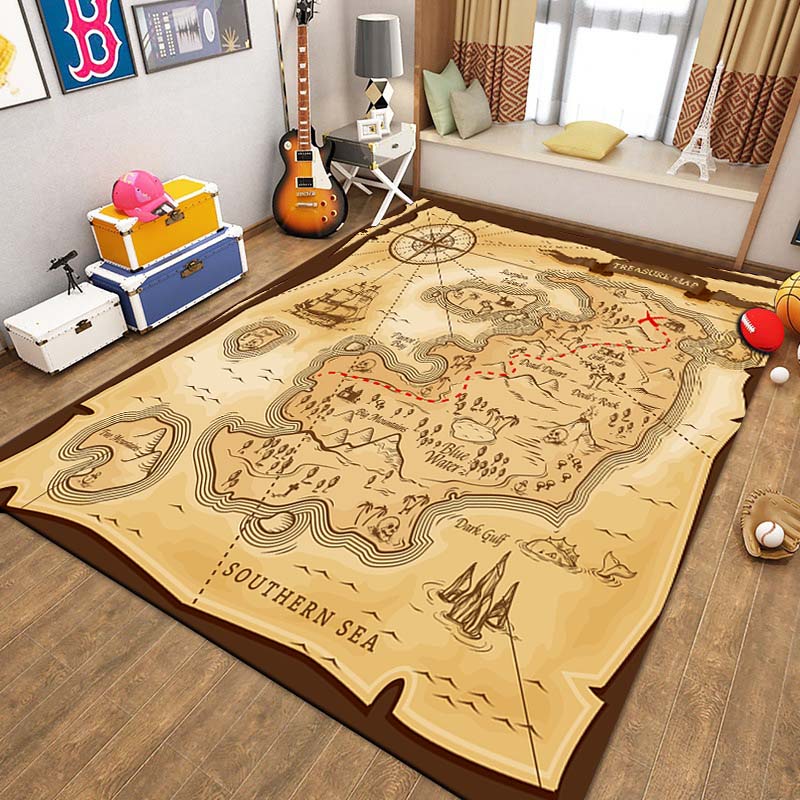 15 Sizes Retro Treasure Map Area Rug Carpet for Living Room Bedroom Children Play Mat Sofa Chair Home Decor Non-slip Floor Mat