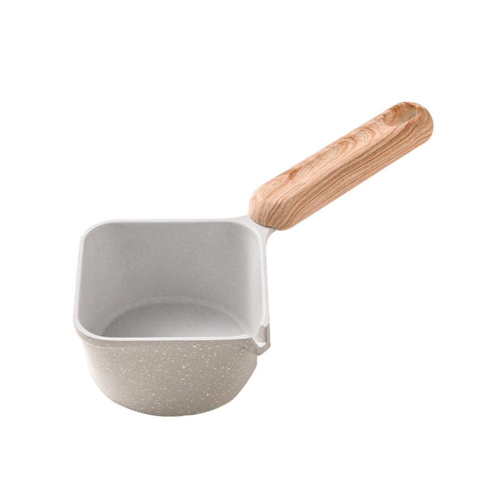 Non-stick Pouring Oil Pan Wood Handle Sauce Pan Cookware Butter Heating Pot  Porridge