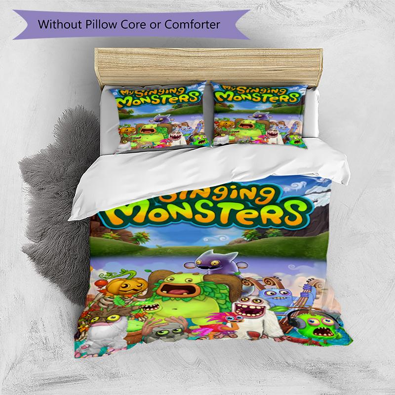 3pcs My Singing Monsters1 Pattern Bedding Set Duvet Cover Set Includes Duvet Cover &pillowcases, Perfect All Season Bedroom Decoration & Gift