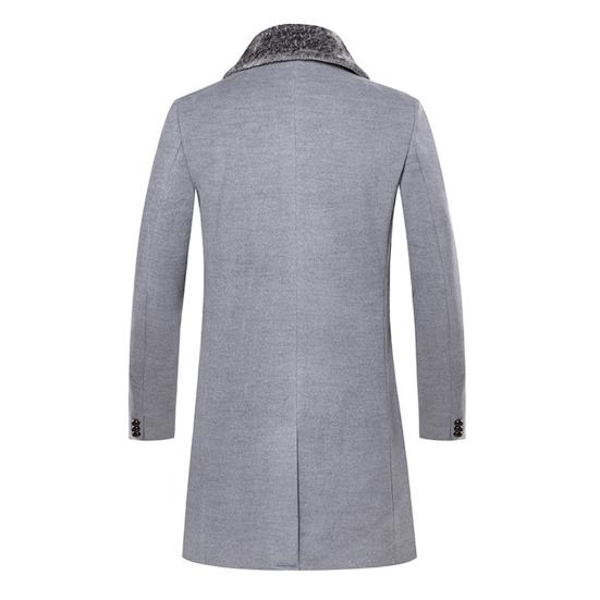 Men Business Jacket Medium Length Single-breasted Solid Color Plush Collar Autumn Winter Woolen Coat Windbreaker Streetwear