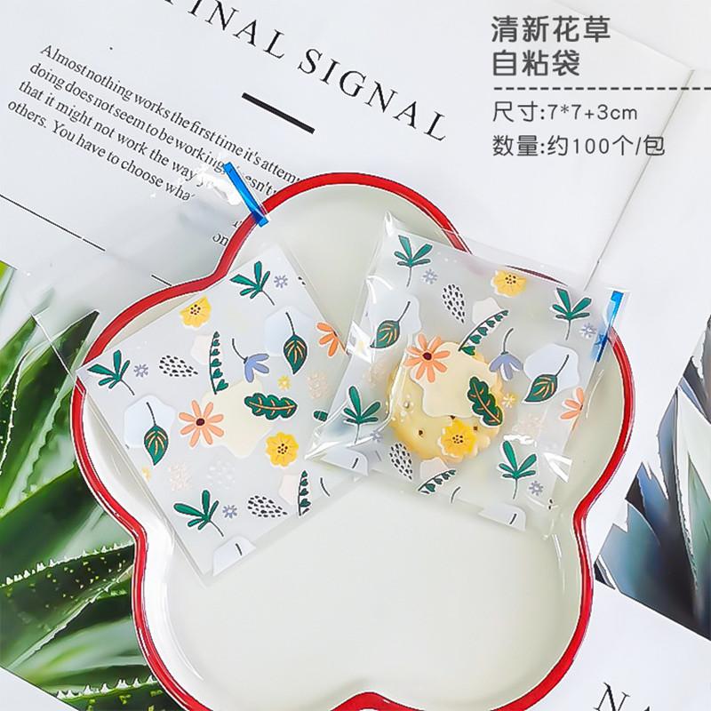 100 Pcs 7x7+3cm Plastic Cartoon Self-Adhesive Bag Bakery Packaging Cookie Snack Candy Bags For Wedding Party Gift