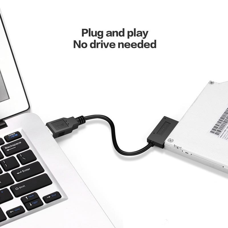 USB To Slimline SATA 13-pin Optical Drive Cable (SATA 7+6-pin) for Burning