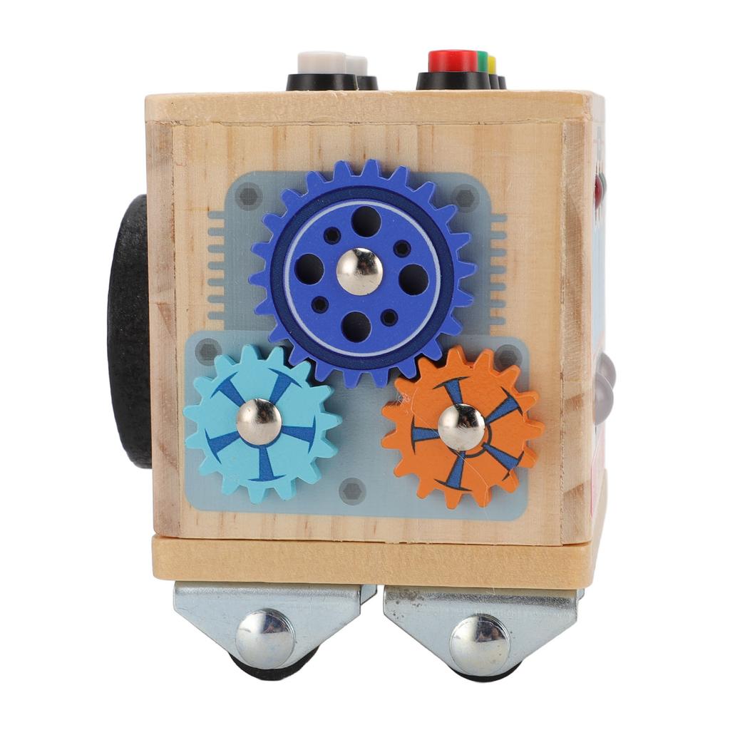 Wooden Activity Cube Board Educational Bus Shape Electronic Switch Simulation Sensory Baby Toy