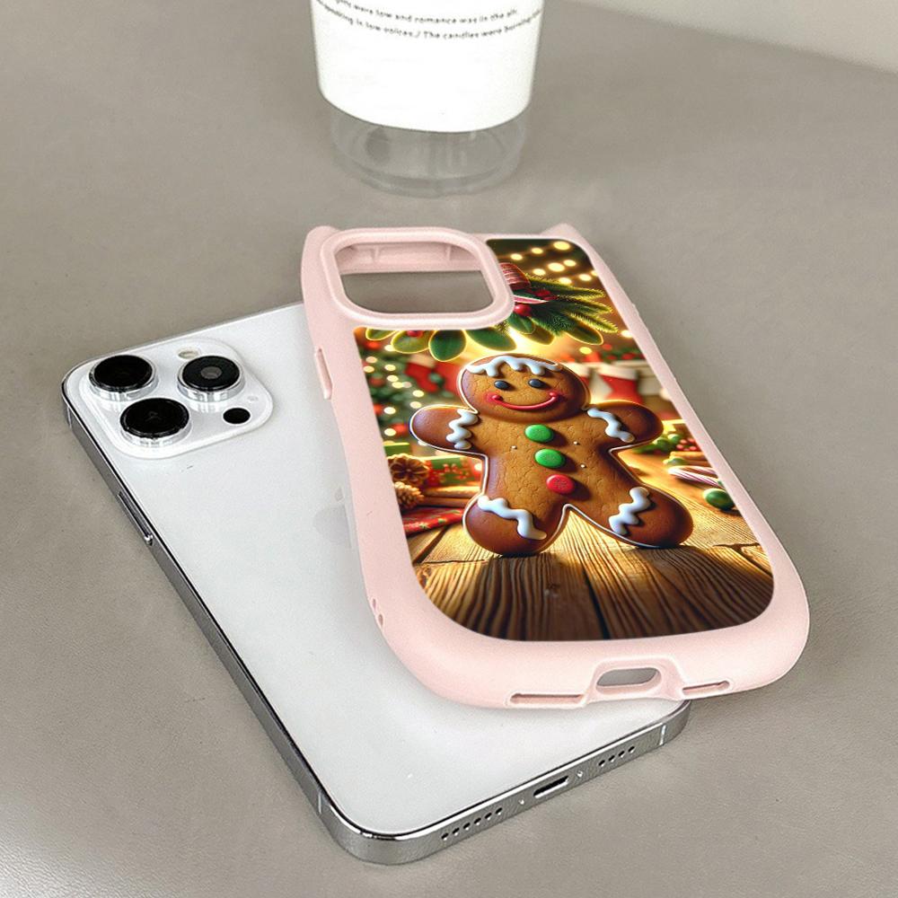 Cat Ear Soft Phone Case for iPhone 16 15 14 13 12 11 Pro Max Plus XR X TPU Anti-Drop Transparent Acrylic Back Cover NY28 Christmas tree Santa Claus