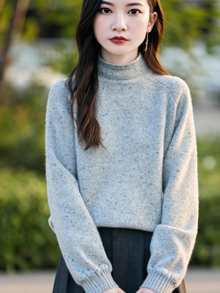 Women's Wool Ruffled Knit Turtleneck Sweater - Slimming Base Layer for Autumn/Winter Warmth