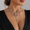 Chic Beaded Alloy Necklace Featuring Flat Moon Charm and Pearls Diamond Elements Creating Modern Fashion Look for Women