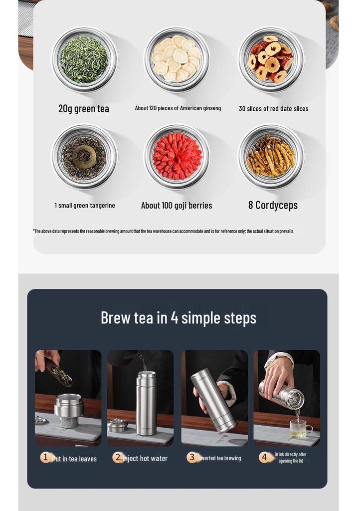 Stainless Steel Thermal Cup with Tea Separator and Portable Lanyard for Men