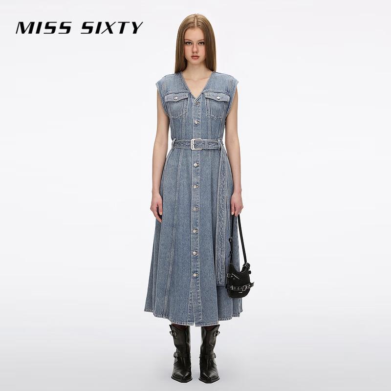 MISS SIXTY Lyocell Denim V-Neck Sleeveless A-Line Dress XS