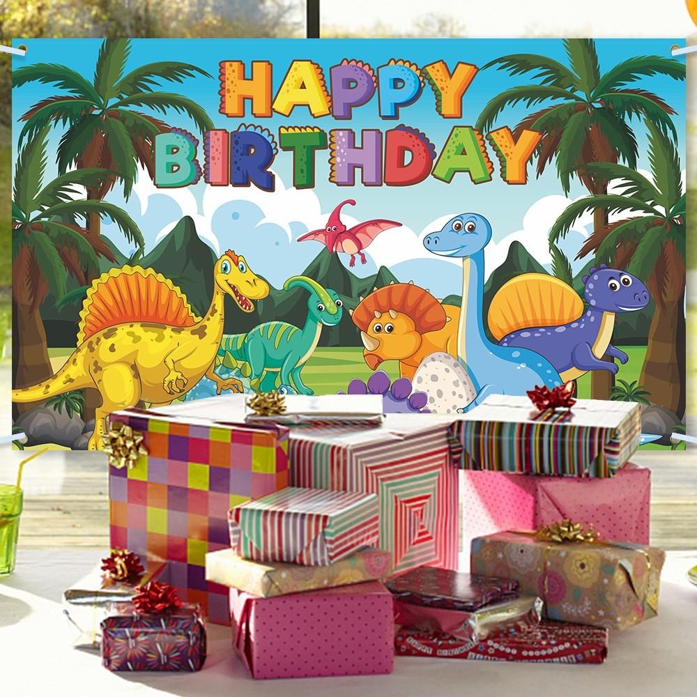 Cartoon Dinosaur Themed Background Banner For Birthday Party And Event Decor