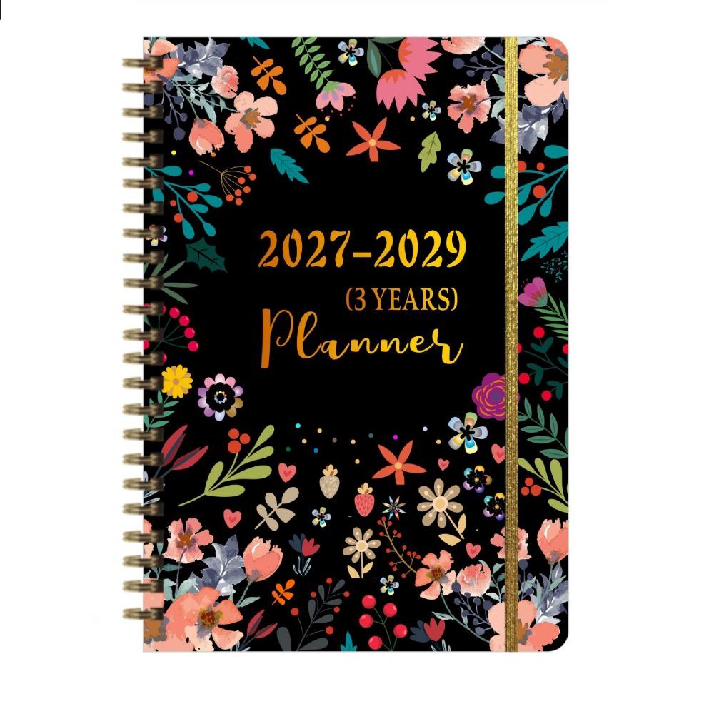 Flower Theme Cover 3-Year Plan Book Spiral Bound Multi-Year Agenda Notepad  School Supplies