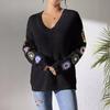 Herbst- und Winter Damen Mischfarben Handgehäkeltes Blumen Patchwork V-Ausschnitt Pullover