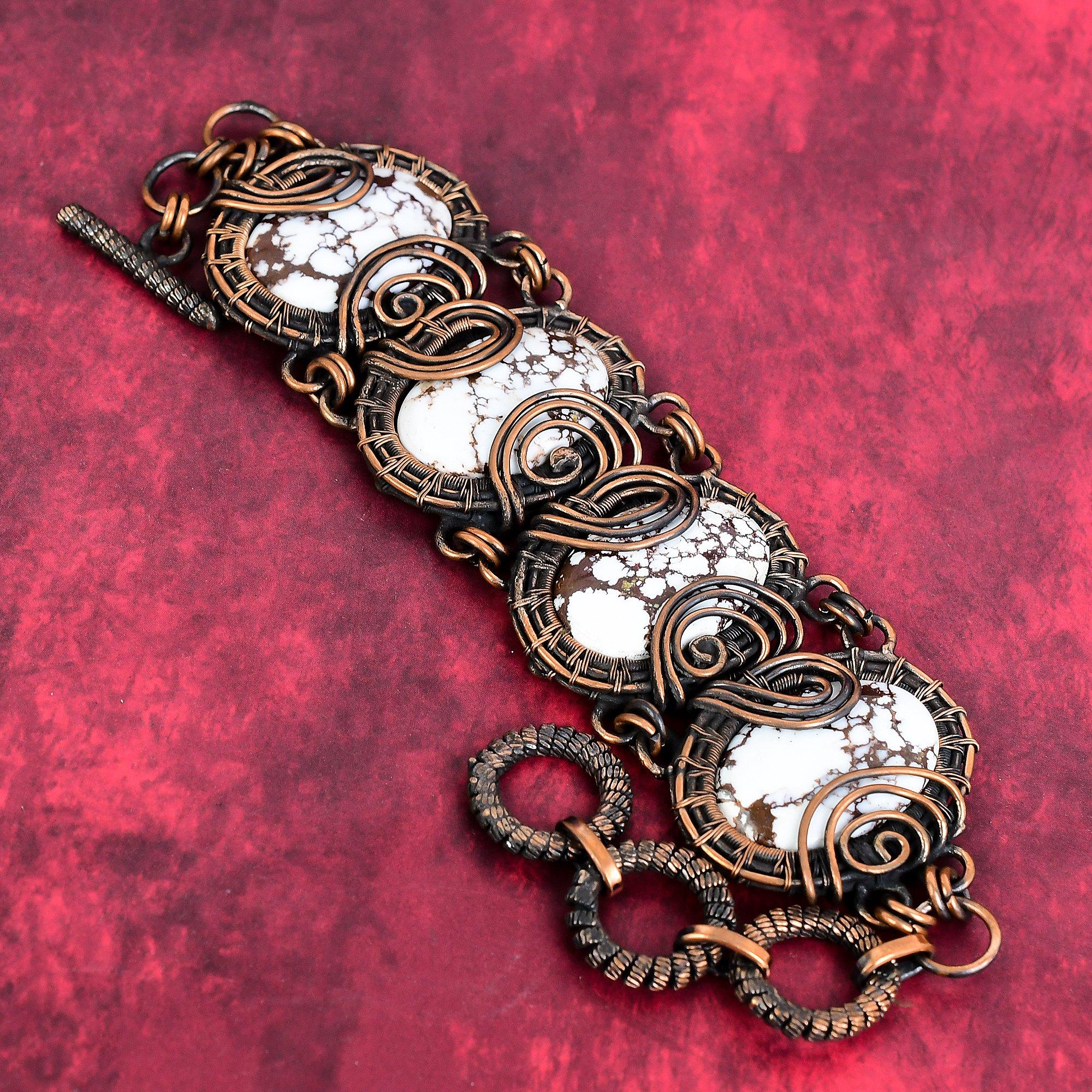 

Wild horse magnesite bracelet copper wire wrapped bracelet adjustable chain bracelet gemstone handmade bracelet copper jewelry gifts for mom Adjustable