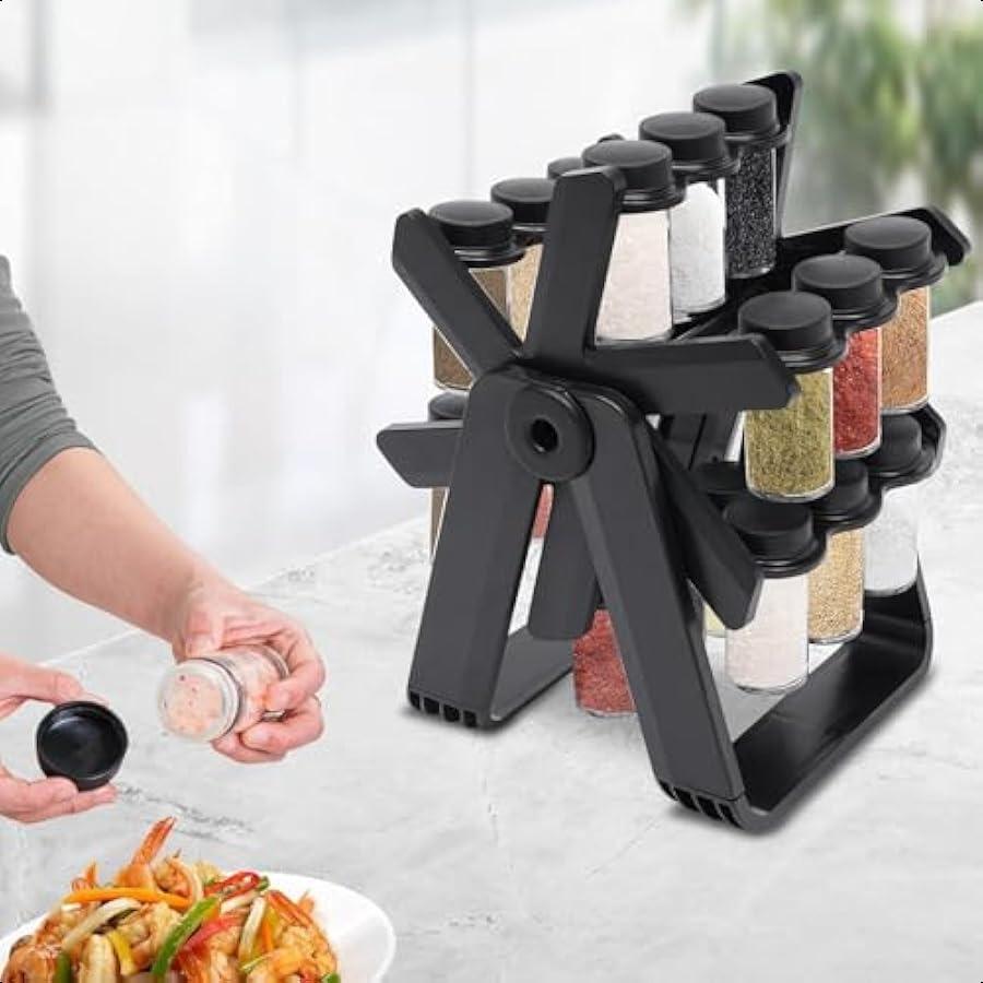 

Вращающаяся подставка для специй с 18 стеклянными банками, этикетками и воронкой, вращающееся на 360 градусов колесо обозрения, вращающийся органайзер для специй для Се United States