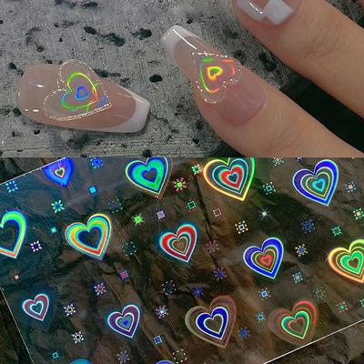 1PC Laser Nail Stickers Holographic Sliders Stars Hearts 3D Transfer Decals DIY Tips Nail Art Decorations Manicure Accessories