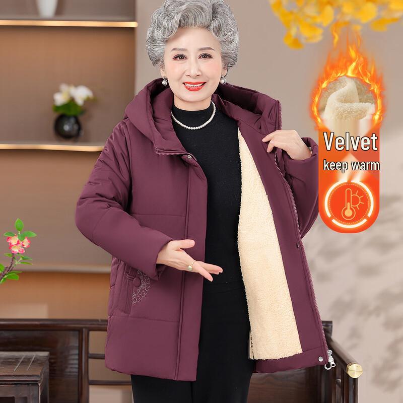 

YUZHAOLIN Women s Embroidered Fleece Lined Winter Cotton Jacket XL
