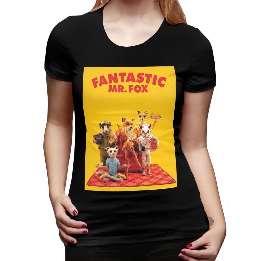 Fantastic Mr Fox Movie Poster TShirt for Women Crew Neck Streetwear T Shirts Womens Short Sleeve Summer Clothes Tops