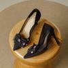 Mesh fine heel single shoes women's summer 2025 new with skirt bow gentle fairy wind shallow mouth high heels