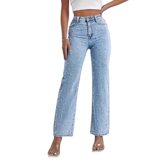 High Elasticity Slim Fit Denim Jeans for Women Zipper Fly Button Closure Jeans XXL светло-синий