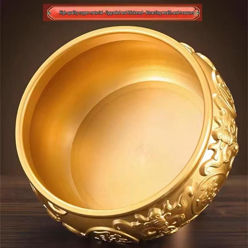 Chinese Brass Treasure Ornament: Large Copper Basin for Home Decor