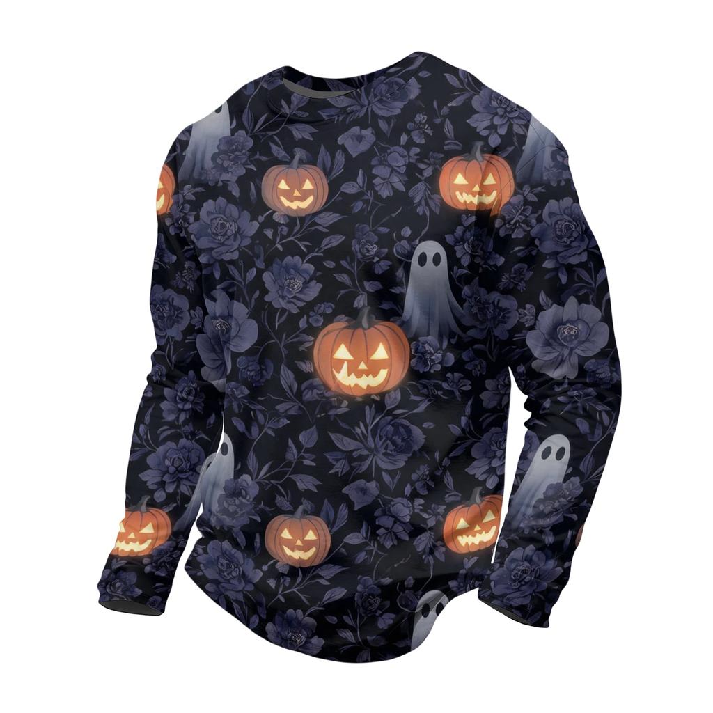 Men's Halloween Print Round Neck Long Sleeve T-Shirt