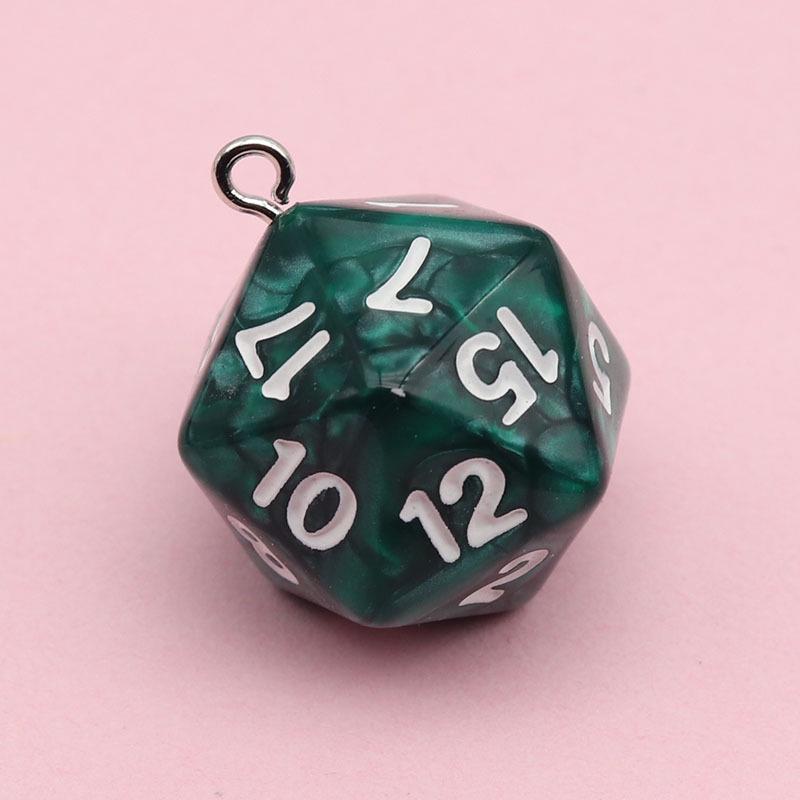 20-Sided Pearl Acrylic Dice Shaker Bag Keychain Pendant for DIY Jewelry