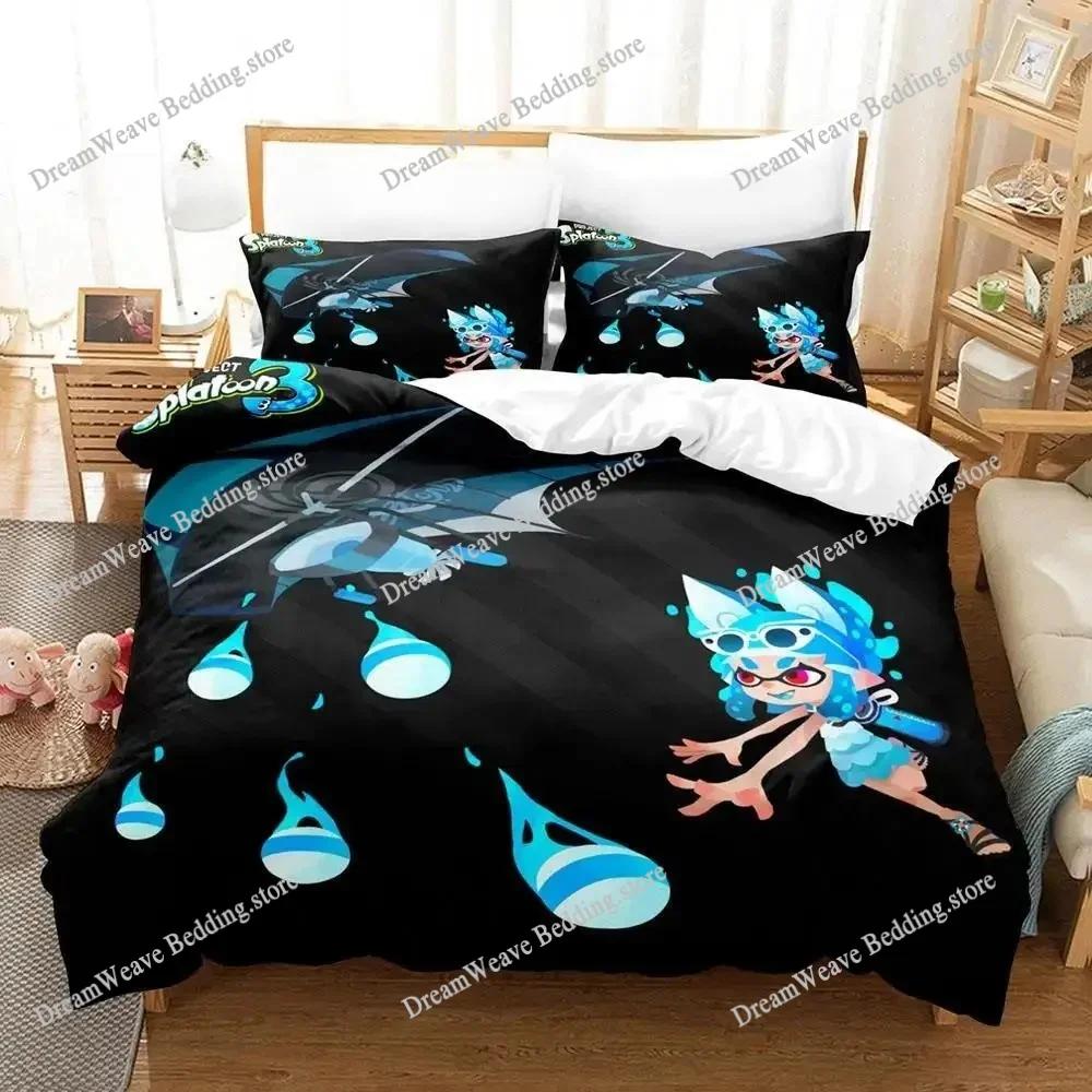 Kawaii Game Splatoon 3 Bedding Set Single Twin Full Queen King Size Bed Set Adult Kid Bedroom Duvet Cover Sets Bed Sheet Set