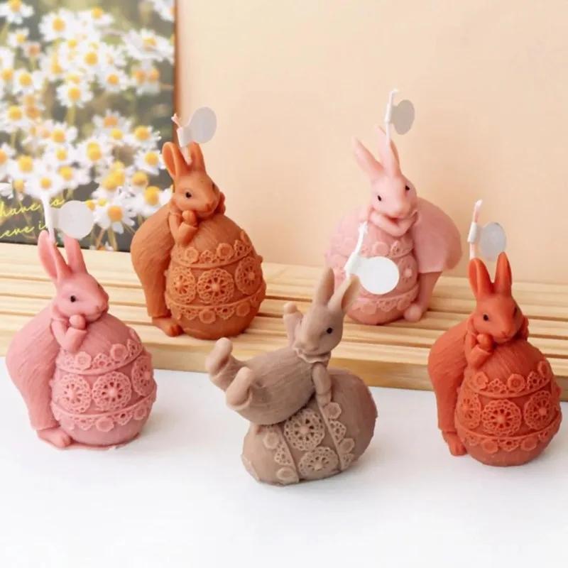 3D Rabbit Kickball Silicone Candle Mold DIY Easter Egg Gypsum Soap Epoxy Crystal Making Tools Table Top Decorative Crafts