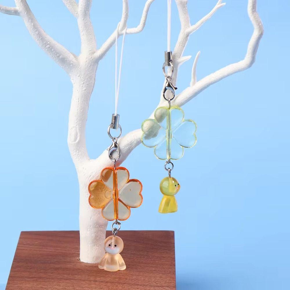 Y2K Sweet Mobile Phone Lanyard Key Chain Leaf Clover Pendant Sunny Doll Phone Charms  Couple Gifts
