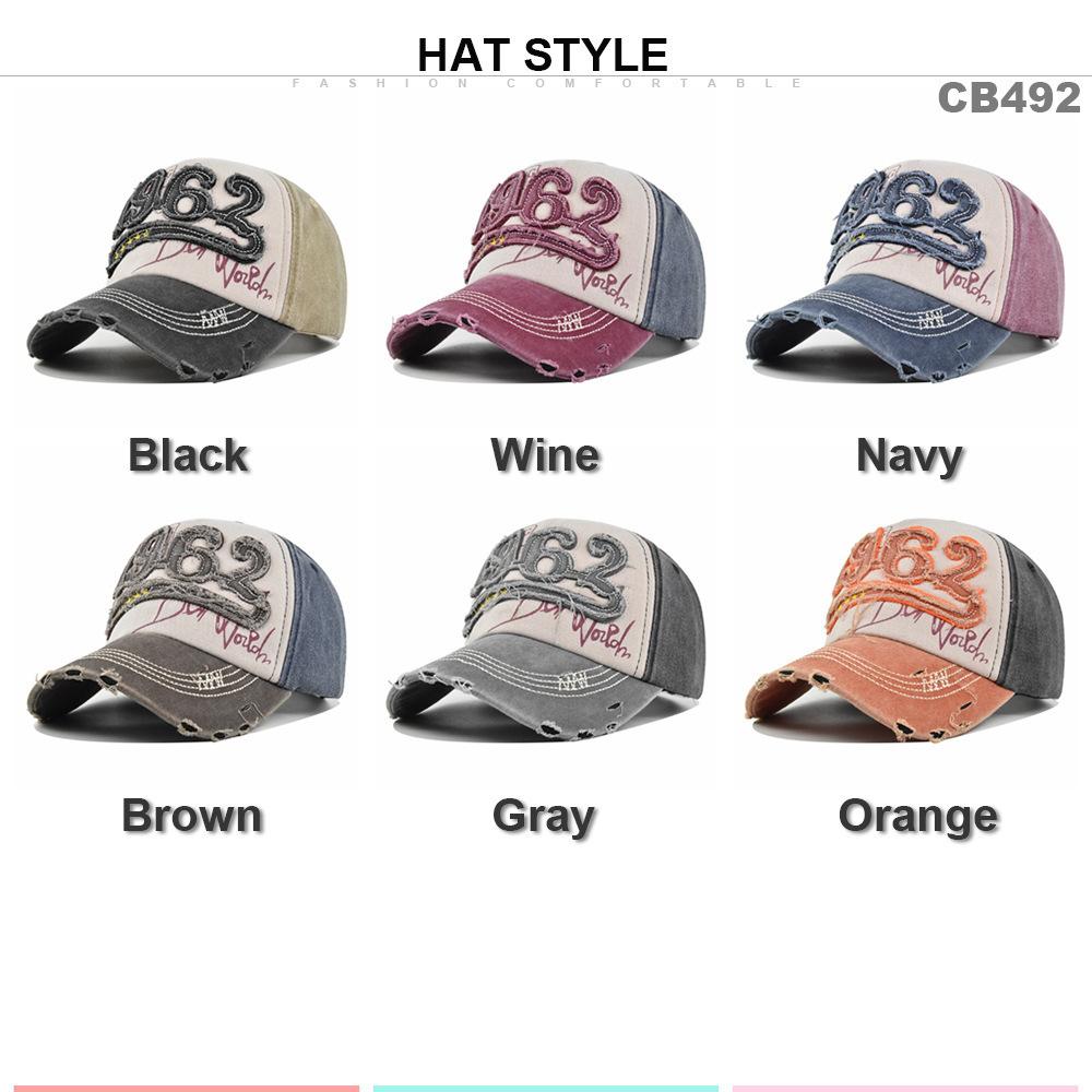 Three-dimensional 1962 embroidered baseball cap patch washed and distressed stereo embroidered duck tongue ancient sun hat cotton