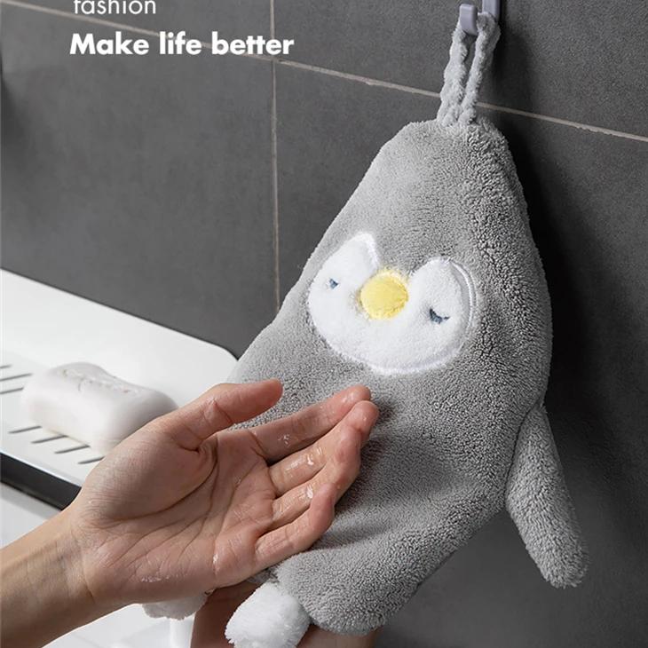1Pc Cute Penguin Hanging Hand Towel Kitchen Super Absorbent Microfiber Cleaning Wipe Dishcloths Kids Soft Quick Dry Bath Towels