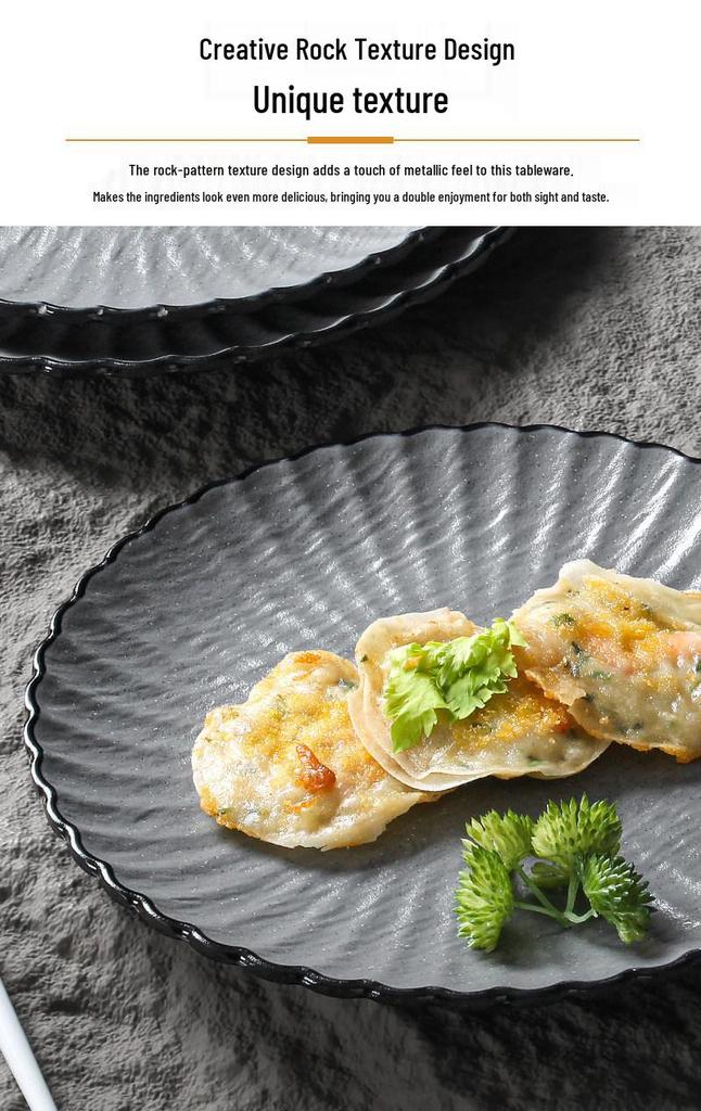 Xiangyuanmei Frosted Rock Texture Melamine Lace Plates for Western Cuisine, Steak, and Pasta