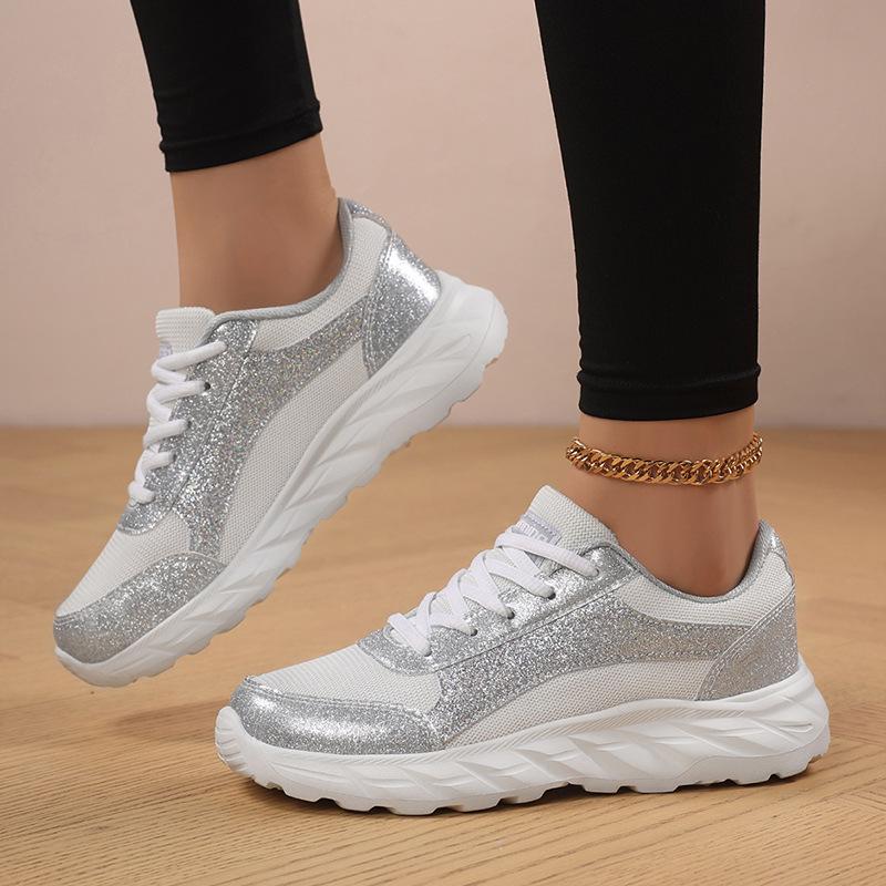 New large-size fashionable European and American style spring color matching sequins personalized flat-bottomed casual board shoes