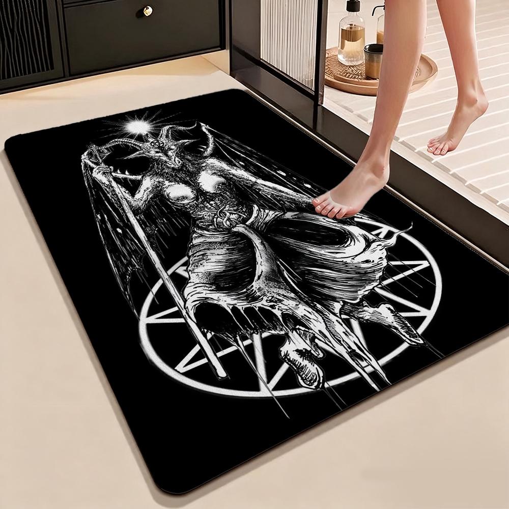 Dark Occult Baphomet Pentagram Art Indoor Rug Thick Nonslip Carpet For Hallway Doorway Kitchen Home Decor Birthday Gift