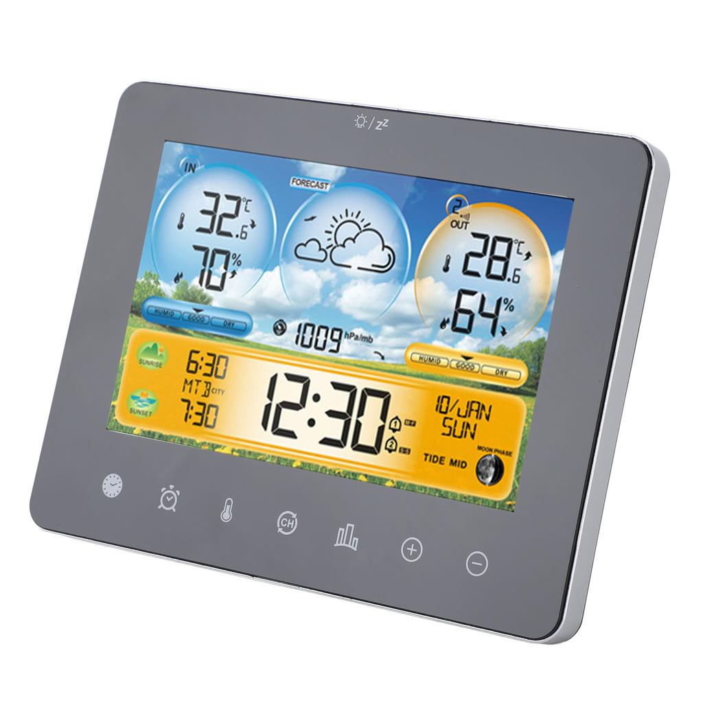 Weather Forecast Station Wireless Indoor Outdoor Touch Digital Time RF Sensing Hygrograph with