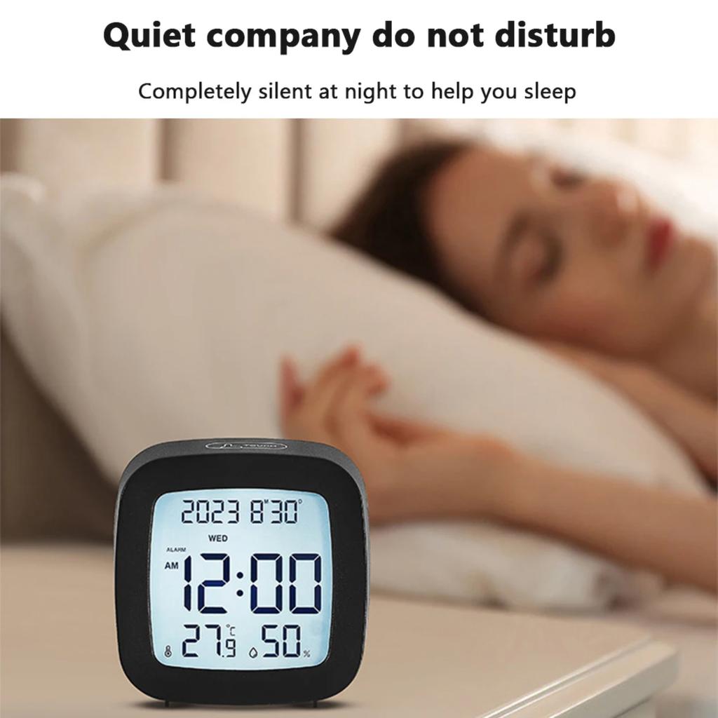 Alarm Clock With Backlight Battery Operated LCD Display Temperature Humidity Monitor   Use Office School  Decor Small clock