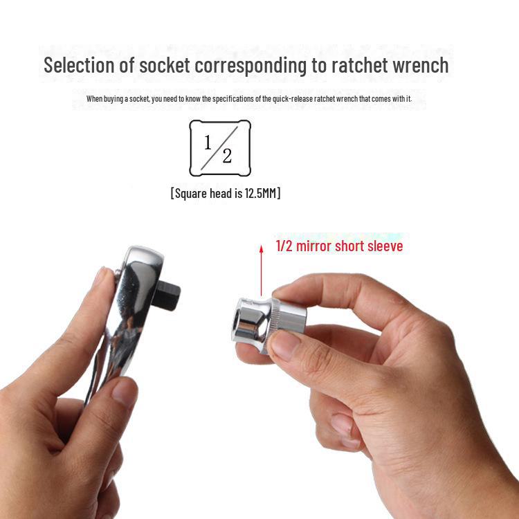 1/2 Inch Large Short Socket Wrench Head - Fits 8/10/14/17mm Hexagonal Socket, 12.5mm Tool